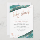 Invitation Baby shower Gold Geode turquoise et Rose Faux (Devant)
