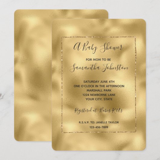Invitation Baby shower Gold Glam Glitz (Devant / Derrière)