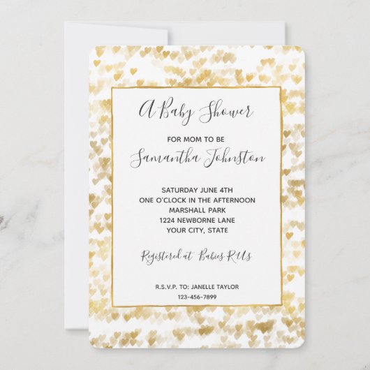 Invitation Baby shower Gold Hearts (Dos)