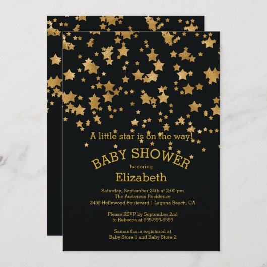 Invitation Baby shower Gold Little Star (Devant / Derrière)
