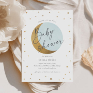 Invitation Baby shower Gold Moon et Stars Script Boys