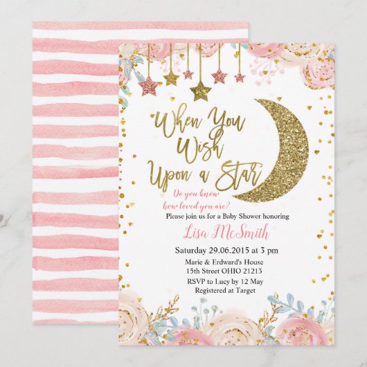 Invitation Baby shower Gold Pink (Devant / Derrière)