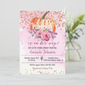 Invitation Baby shower Gold & Pink Little Citrouil (Debout devant)