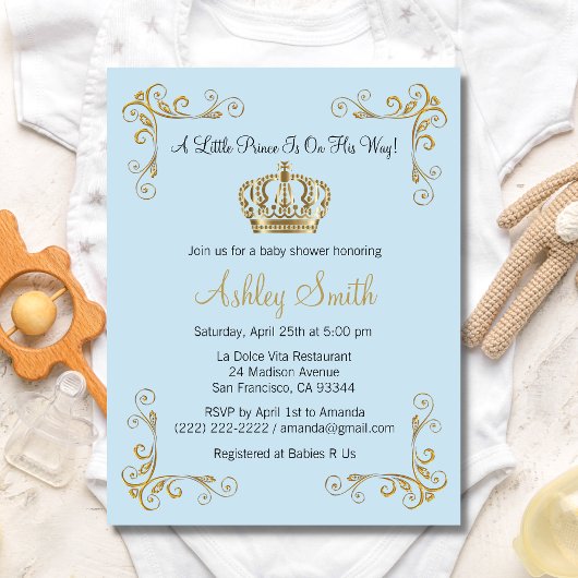 Invitation Baby shower Gold Prince - Personnalisé