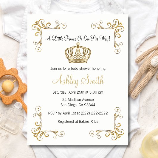 Invitation Baby shower Gold Prince - Personnalisé
