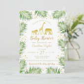 Invitation Baby shower Gold Safari Animaux (Debout devant)