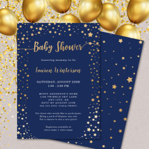 Invitation Baby shower Gold Star de Twinkle Navy