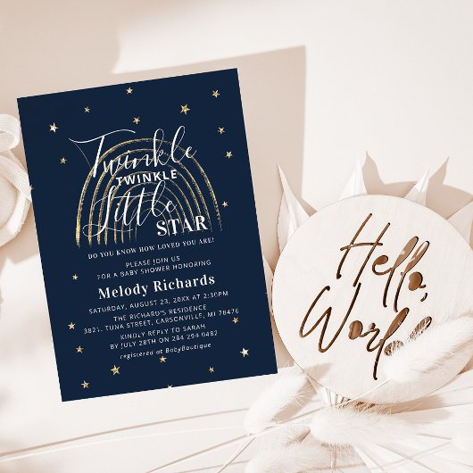 Invitation Baby shower Gold Star & Rainbow
