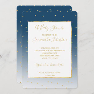 Invitation Baby shower Gold Stars Sky Shine Bright Ombre