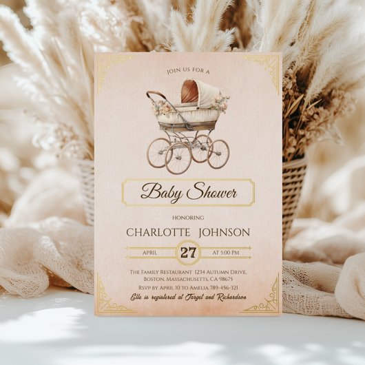Invitation Baby shower Gold Vintage de luxe