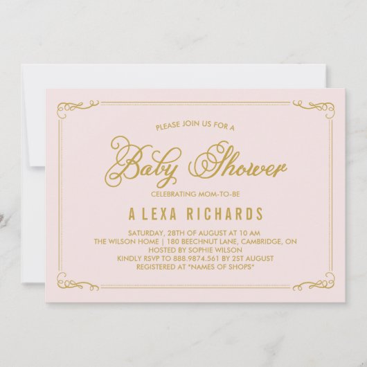 Invitation Baby shower Gold Whimsical Frontières (Devant)