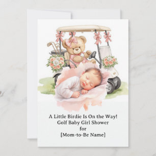 Invitation Baby shower Golf Girl avec un ours en peluche sur 