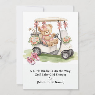 Invitation Baby shower Golf Girl avec un ours en peluche sur 