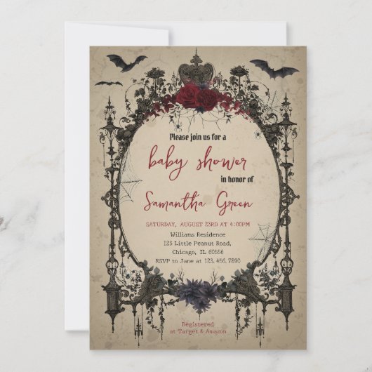 Invitation Baby shower gothique d'Halloween (Devant)