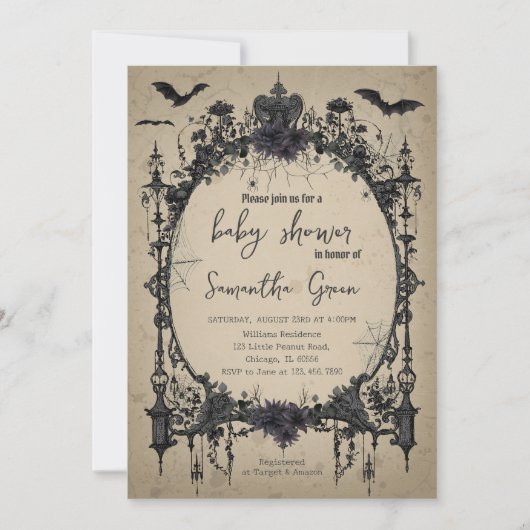 Invitation Baby shower gothique d'Halloween (Devant)