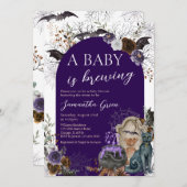 Invitation Baby shower gothique d'Halloween de fille violette (Devant / Derrière)