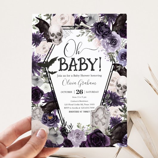 Invitation Baby shower gothique floral pourpre