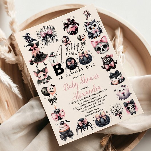 Invitation Baby shower gothique rose d'Halloween