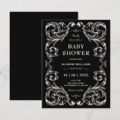 Invitation Baby shower gothique vintage noir (Devant / Derrière)
