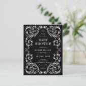 Invitation Baby shower gothique vintage noir (Debout devant)