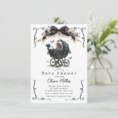 Invitation Baby shower gothique Vintage Pram (Debout devant)