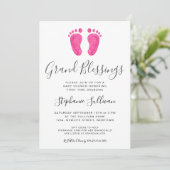 Invitation Baby shower grand-mère rose pieds pour bébé (Debout devant)