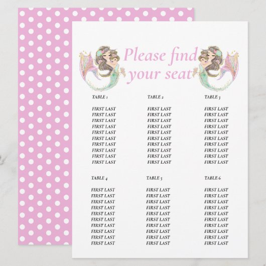 Invitation Baby Shower Graphique de table Marron Sirène Rose (Devant / Derrière)