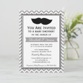 Invitation Baby shower Gray Boy Mustache Chevron (Debout devant)