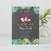 Invitation Baby shower Green Cactus Fiesta Baby Senorita (Debout devant)