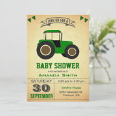 Invitation Baby shower Green Farm Tractor (Debout devant)
