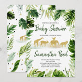 Invitation Baby shower Green Gold Safari Jungle (Devant / Derrière)