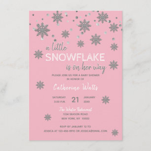 Invitation Baby shower gris argenté rose Fille