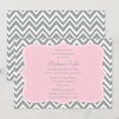 Invitation Baby shower gris, blanc et rose pastel Chevron (Devant / Derrière)