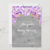 Invitation Baby shower gris bois violet d'aquarelle (Devant)