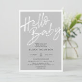 Invitation Baby shower gris de calligraphie brossée moderne (Debout devant)