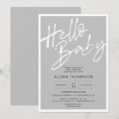 Invitation Baby shower gris de calligraphie brossée moderne (Devant / Derrière)