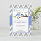 Invitation Baby shower gris de fille de Chevron de hibou de (Debout devant)