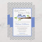 Invitation Baby shower gris de fille de Chevron de hibou de (Devant / Derrière)