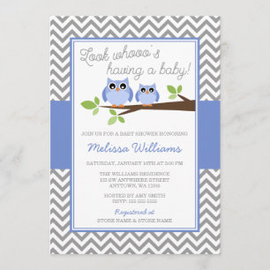 Invitation Baby shower gris de fille de Chevron de hibou de