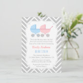 Invitation Baby shower gris de jumeaux de poussettes de (Debout devant)