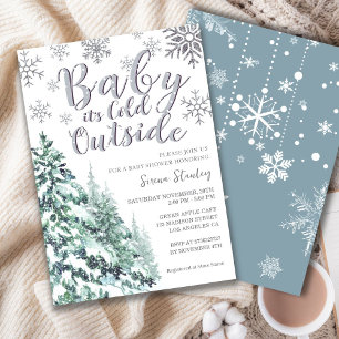Invitation Baby shower gris de la forêt d'hiver de neige