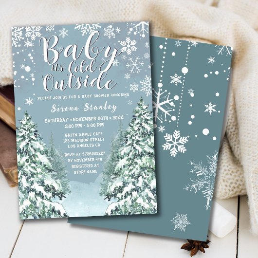 Invitation Baby shower gris de la forêt d'hiver Invitat