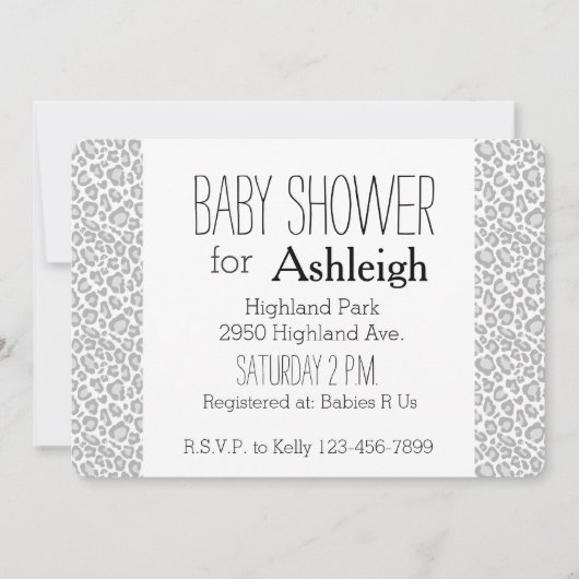 Invitation Baby shower gris d'empreinte de léopard (Devant)