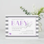 Invitation Baby shower gris et blanc + Lavande violet (Debout devant)