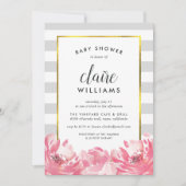 Invitation Baby shower Gris et pivoine rose (Devant)