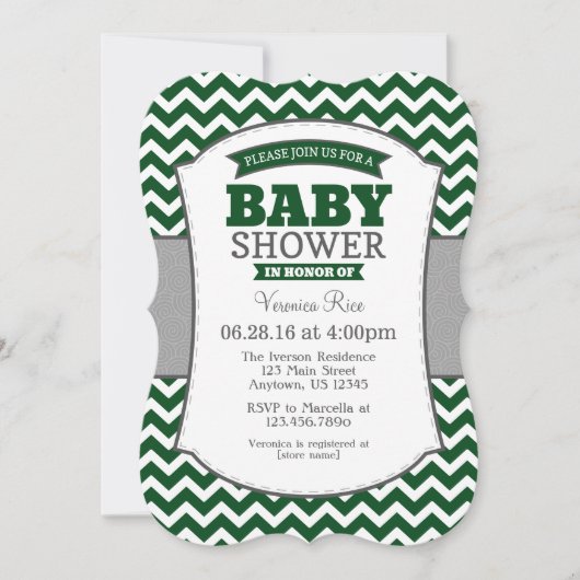 Invitation Baby shower gris foncé Chevron (Devant)