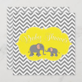 Invitation Baby shower gris jaune de Chevron d'éléphant (Devant / Derrière)