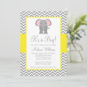 Invitation Baby shower gris jaune de l'éléphant Chevron (Debout devant)