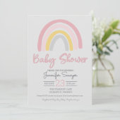 Invitation Baby shower gris jaune rose arc-en-ciel (Debout devant)