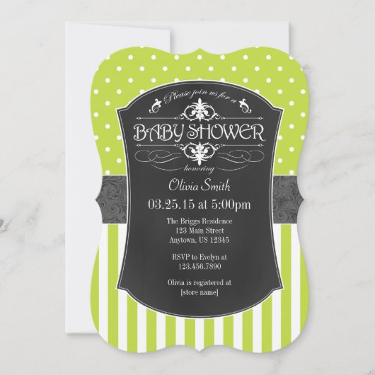 Invitation Baby shower Gris Lime Gris Chalkboard (Devant)